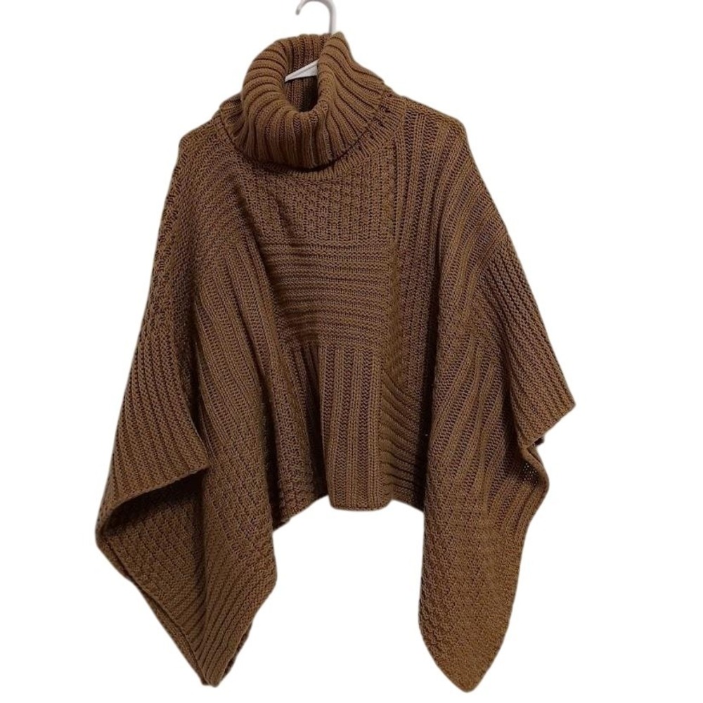 AKIRA Chicago Black Label‎ Sweater Poncho Womens One Size Camel Brown Turtleneck